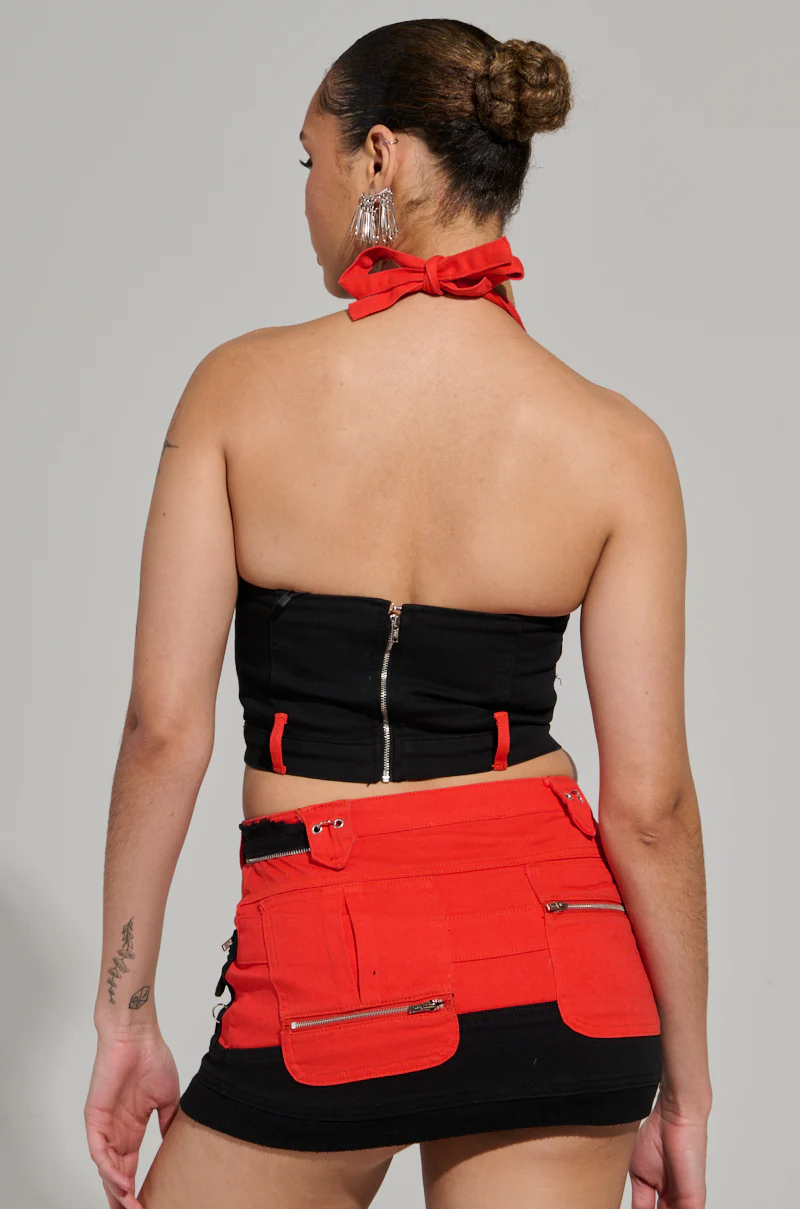 MOTOR SPORT CORSET TOP IN BLACK & RED - Image 4
