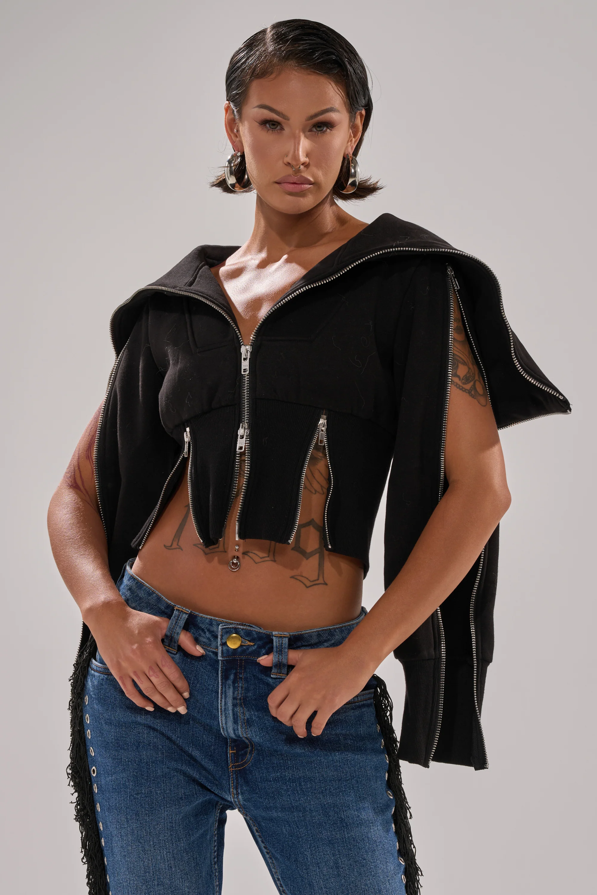 MULTI ZIP CORSETED HOODIE - Image 4