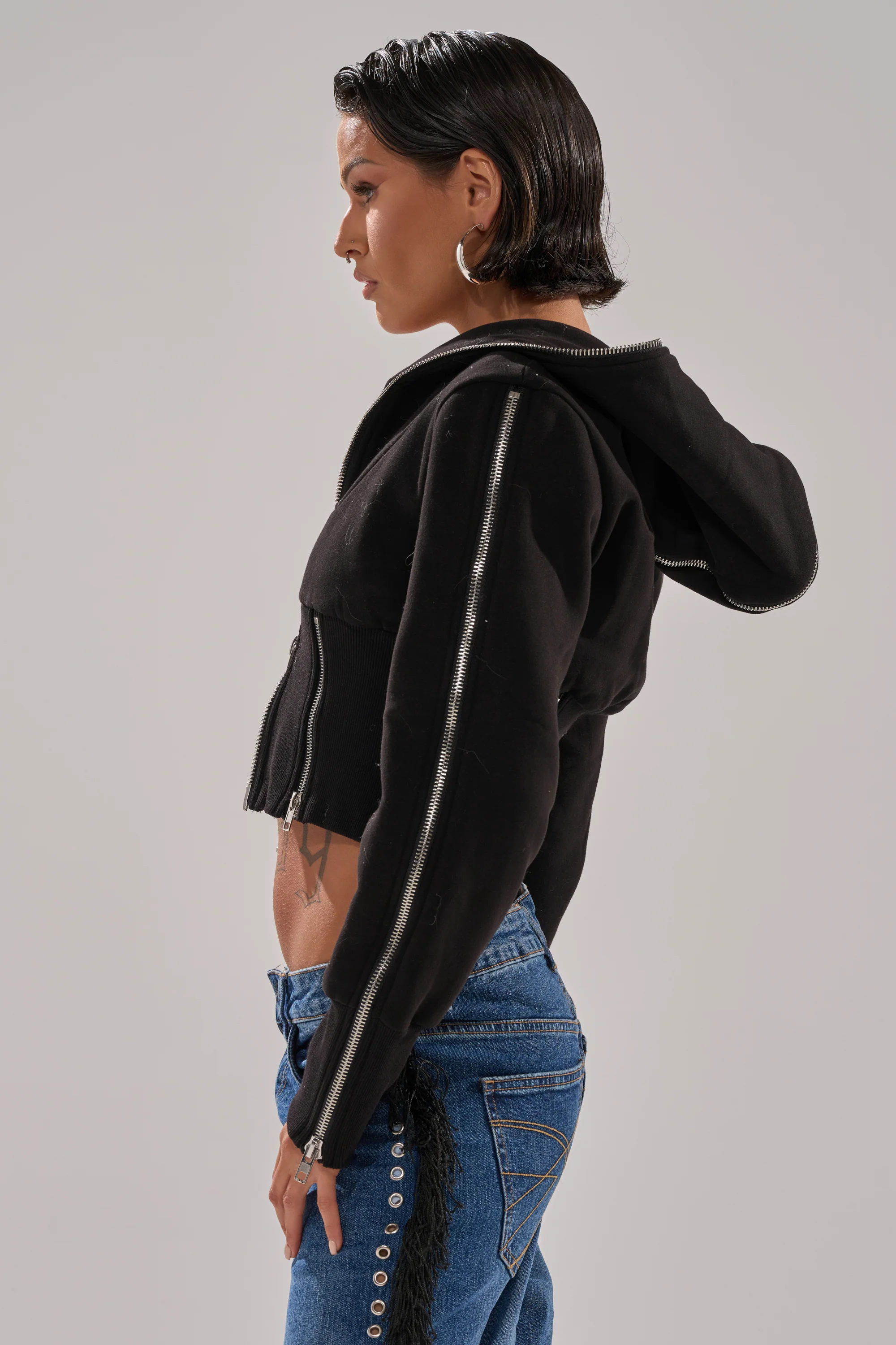 MULTI ZIP CORSETED HOODIE - Image 5