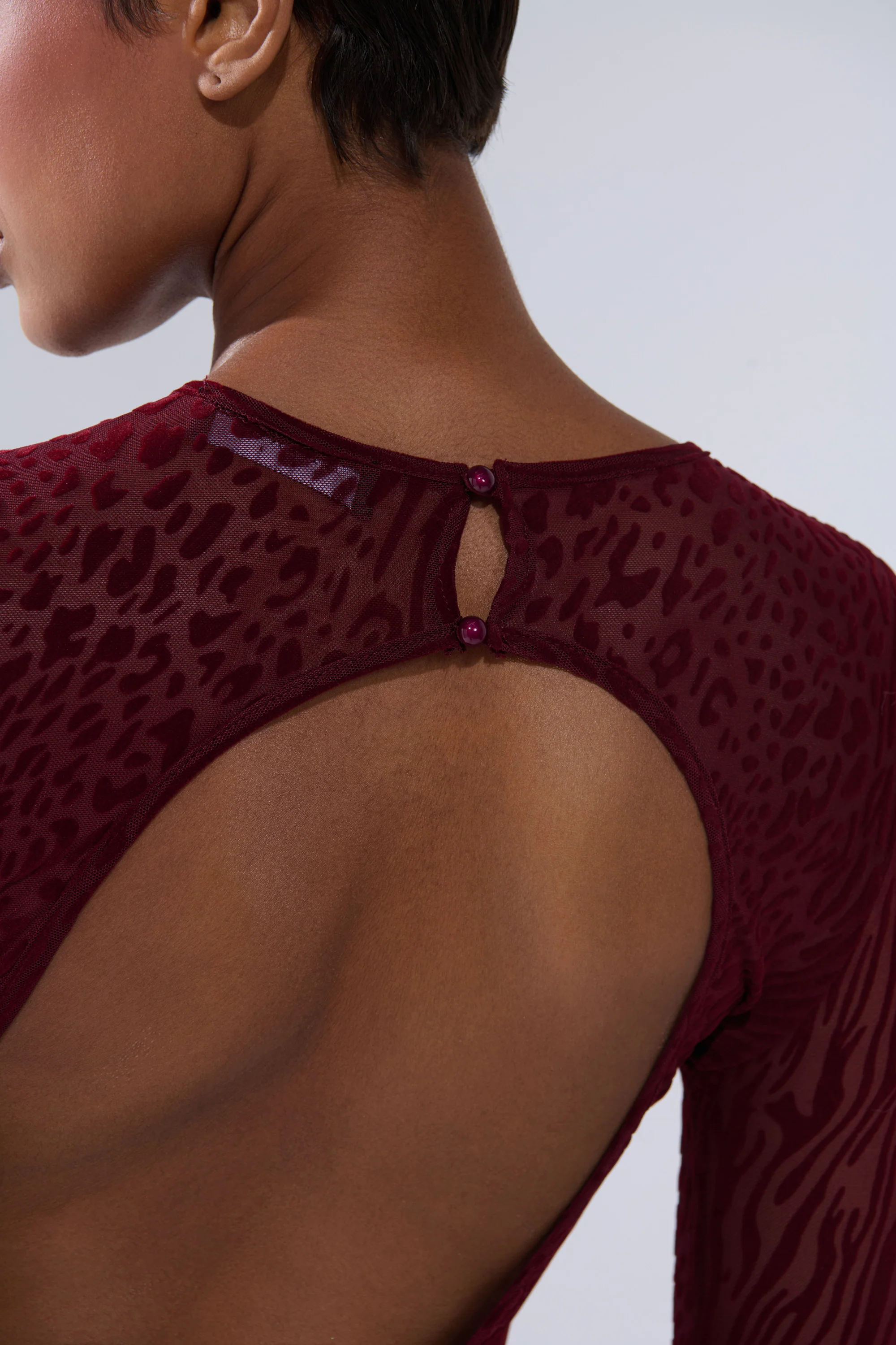 MY GOOD SIDE LEOPARD MESH MAXI DRESS IN BURGUNDY - Image 10