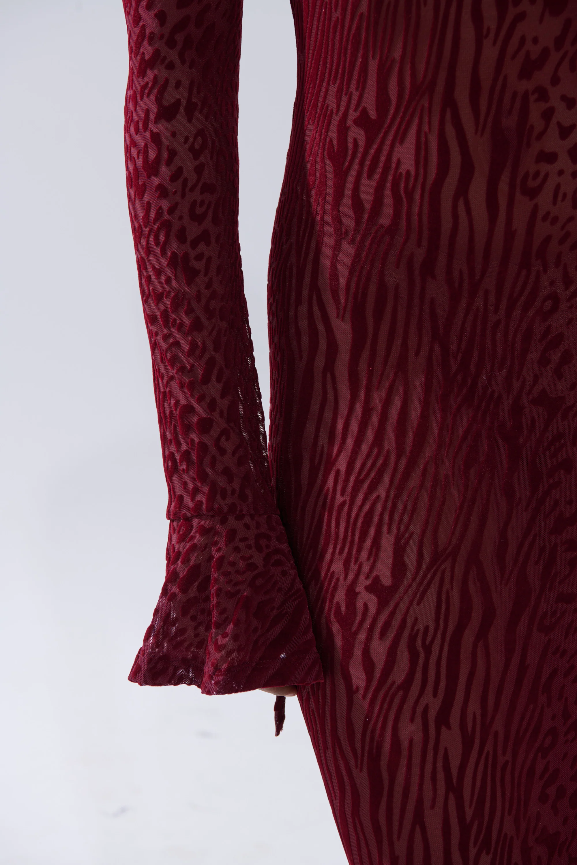 MY GOOD SIDE LEOPARD MESH MAXI DRESS IN BURGUNDY - Image 11