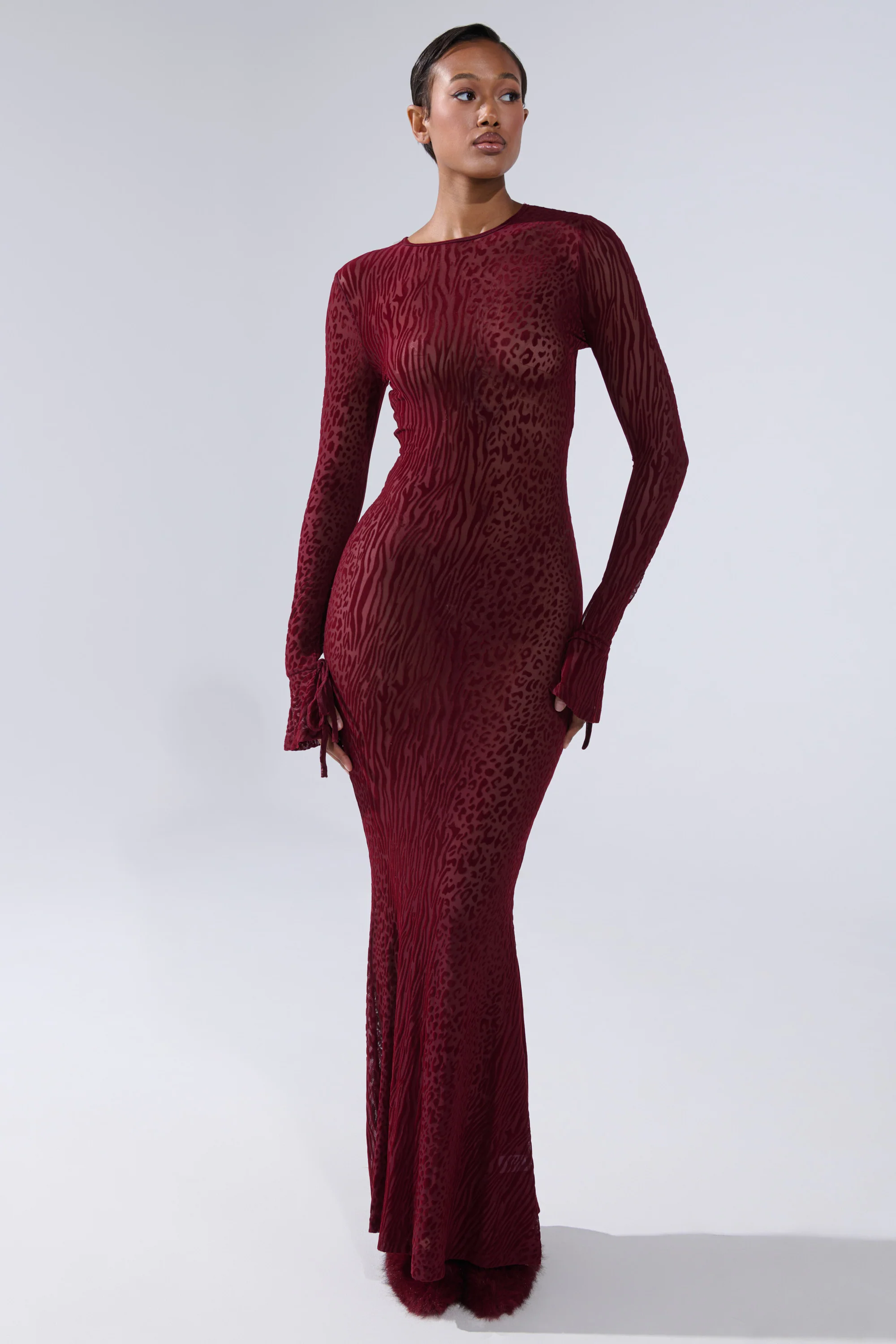MY GOOD SIDE LEOPARD MESH MAXI DRESS IN BURGUNDY - Image 5