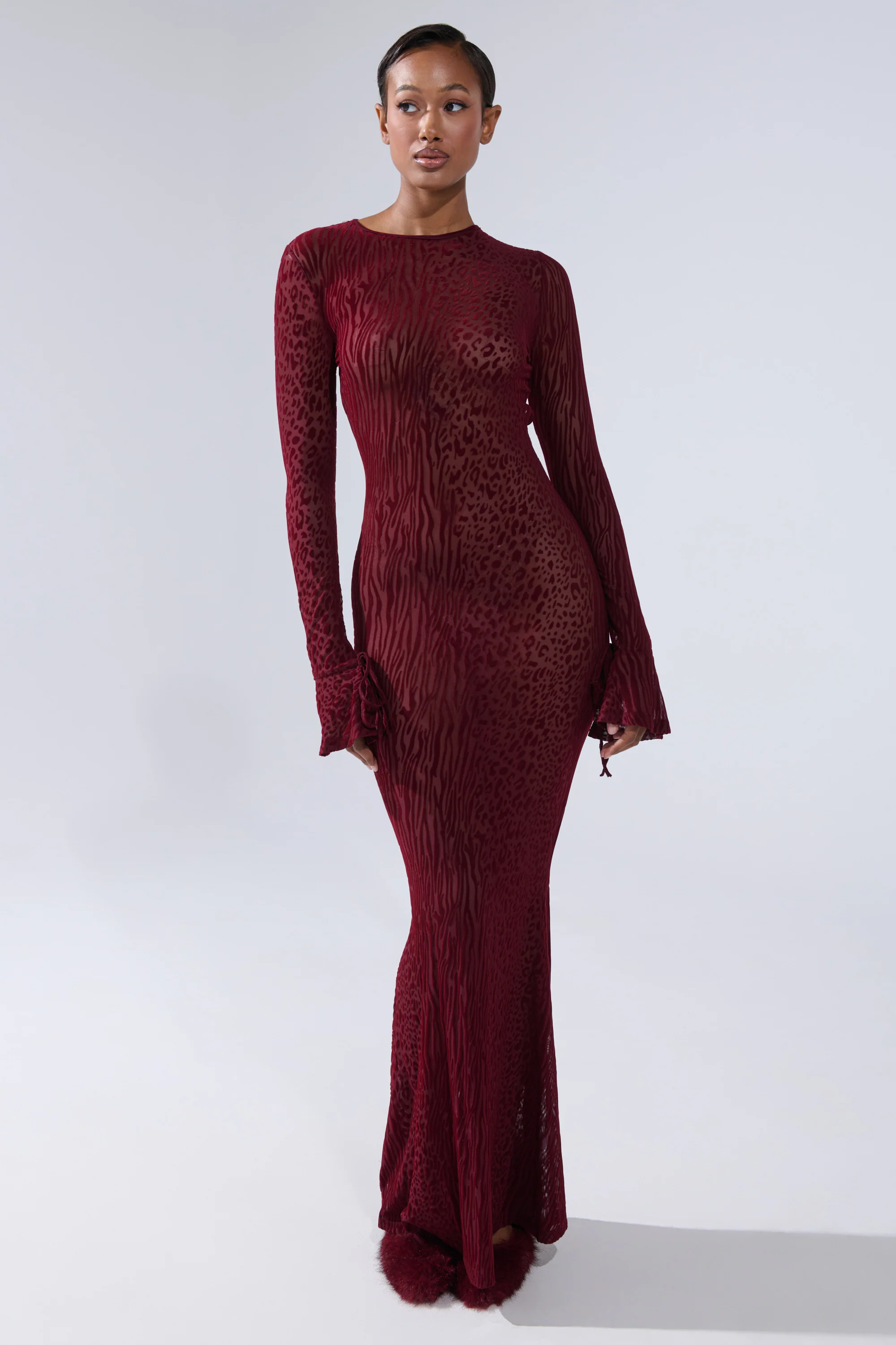MY GOOD SIDE LEOPARD MESH MAXI DRESS IN BURGUNDY - Image 6