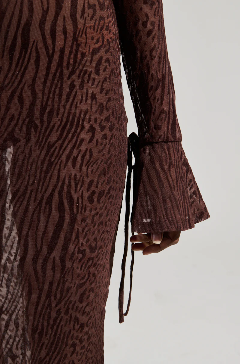 MY GOOD SIDE LEOPARD MESH MAXI DRESS IN BROWN - Image 4