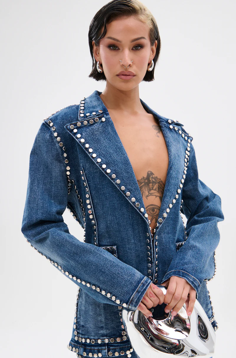 MY OWN THING STUDDED DENIM BLAZER - Image 3