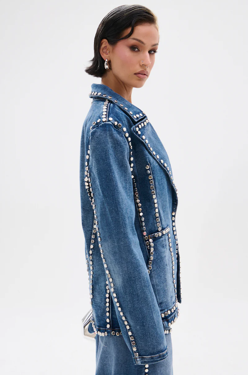 MY OWN THING STUDDED DENIM BLAZER - Image 4
