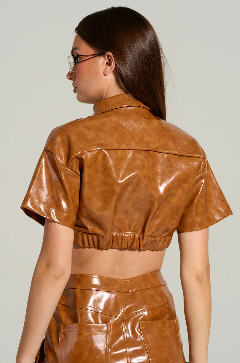 MYSTERY GIRL CROPPED PU SHIRT - Image 4