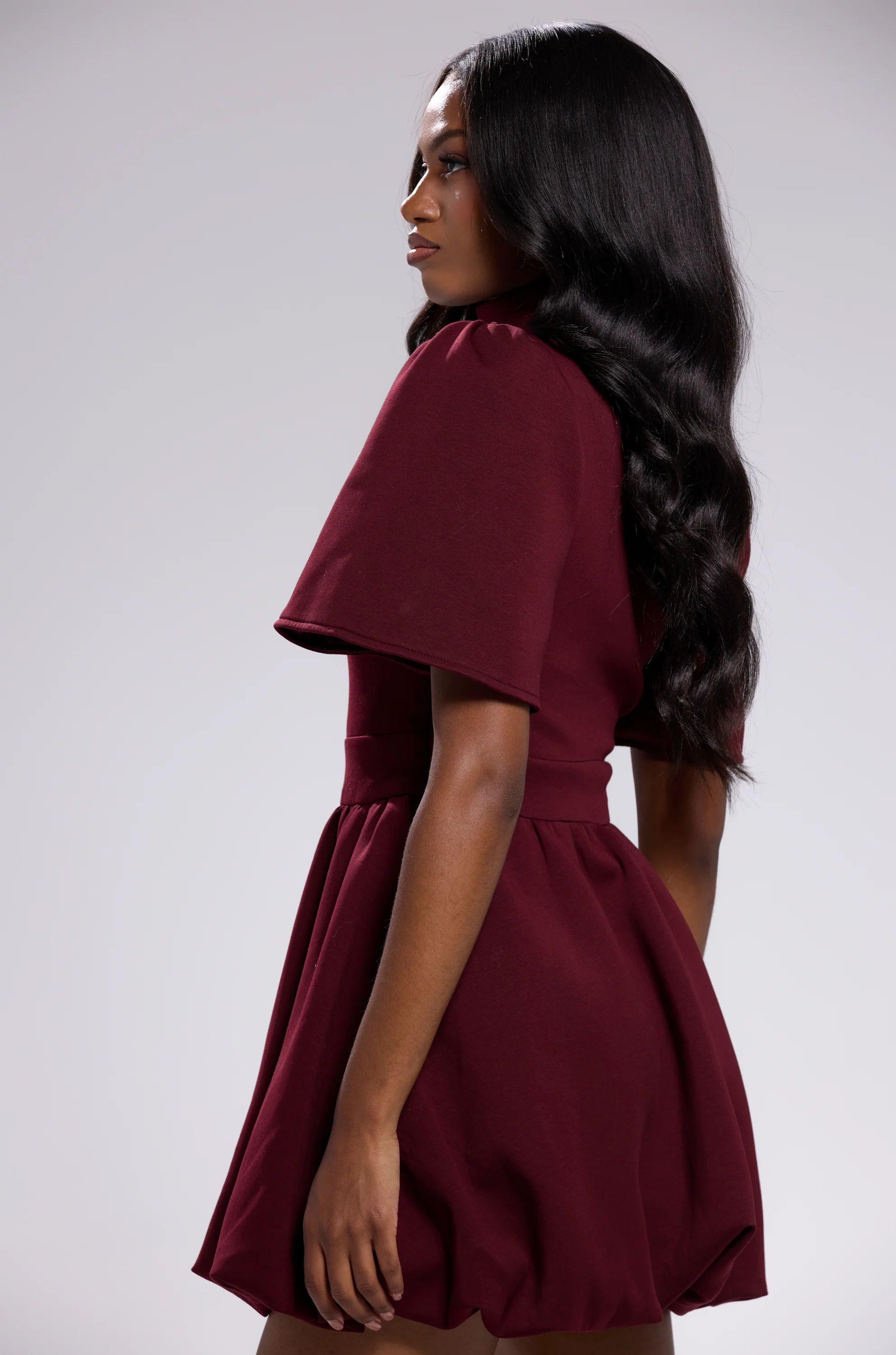 NAME OF THE GAME SHORT SLEEVE ZIPPERED MINI DRESS IN BURGUNDY - Image 5