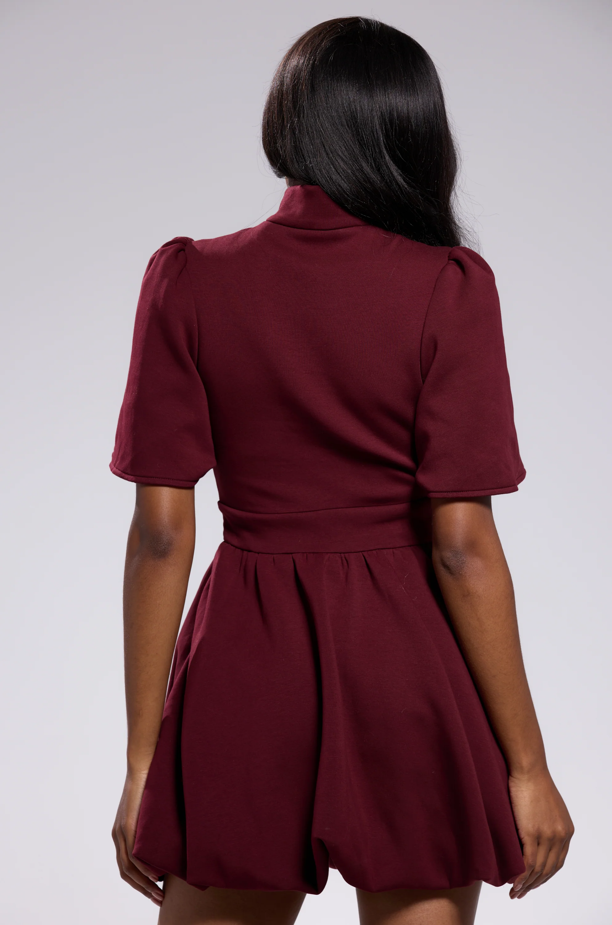 NAME OF THE GAME SHORT SLEEVE ZIPPERED MINI DRESS IN BURGUNDY - Image 6