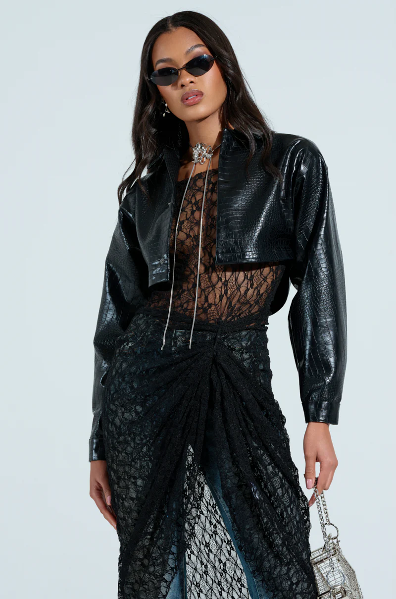 NATALIA CROCODILE PU BUTTON DOWN SHIRT - Image 2