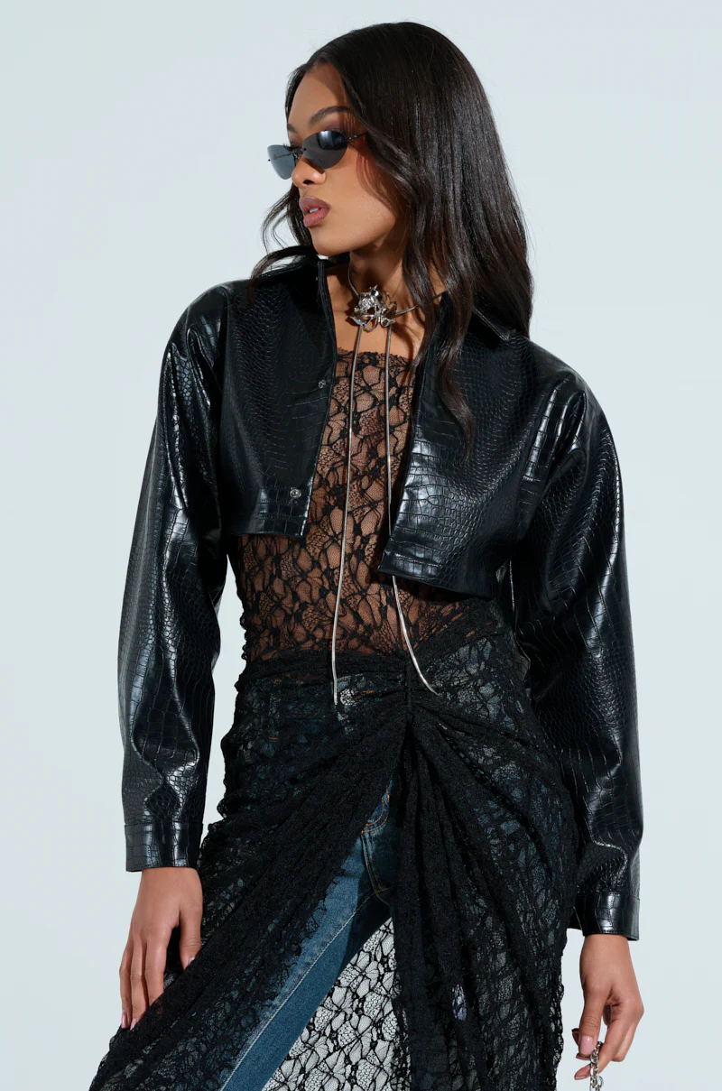 NATALIA CROCODILE PU BUTTON DOWN SHIRT - Image 3