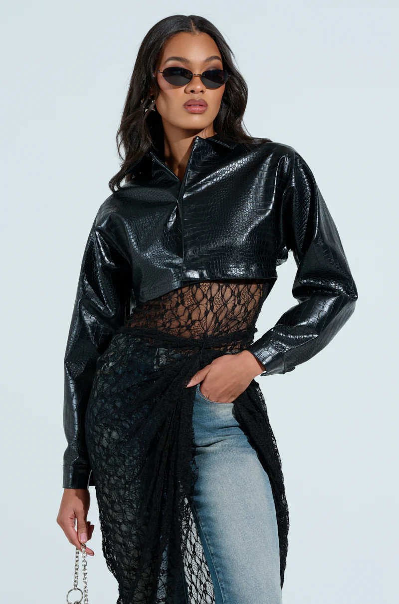 NATALIA CROCODILE PU BUTTON DOWN SHIRT - Image 4