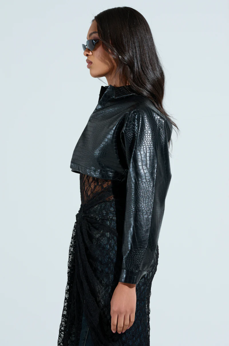 NATALIA CROCODILE PU BUTTON DOWN SHIRT - Image 5
