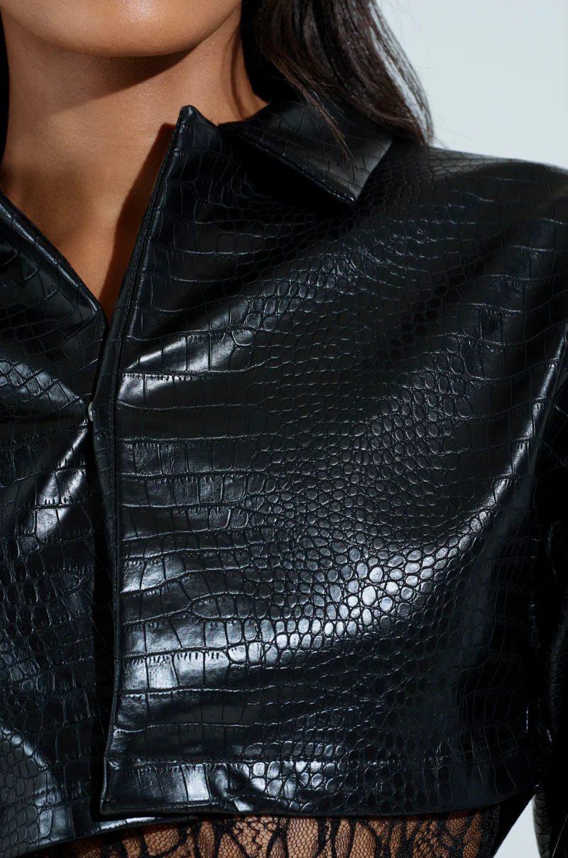 NATALIA CROCODILE PU BUTTON DOWN SHIRT - Image 9