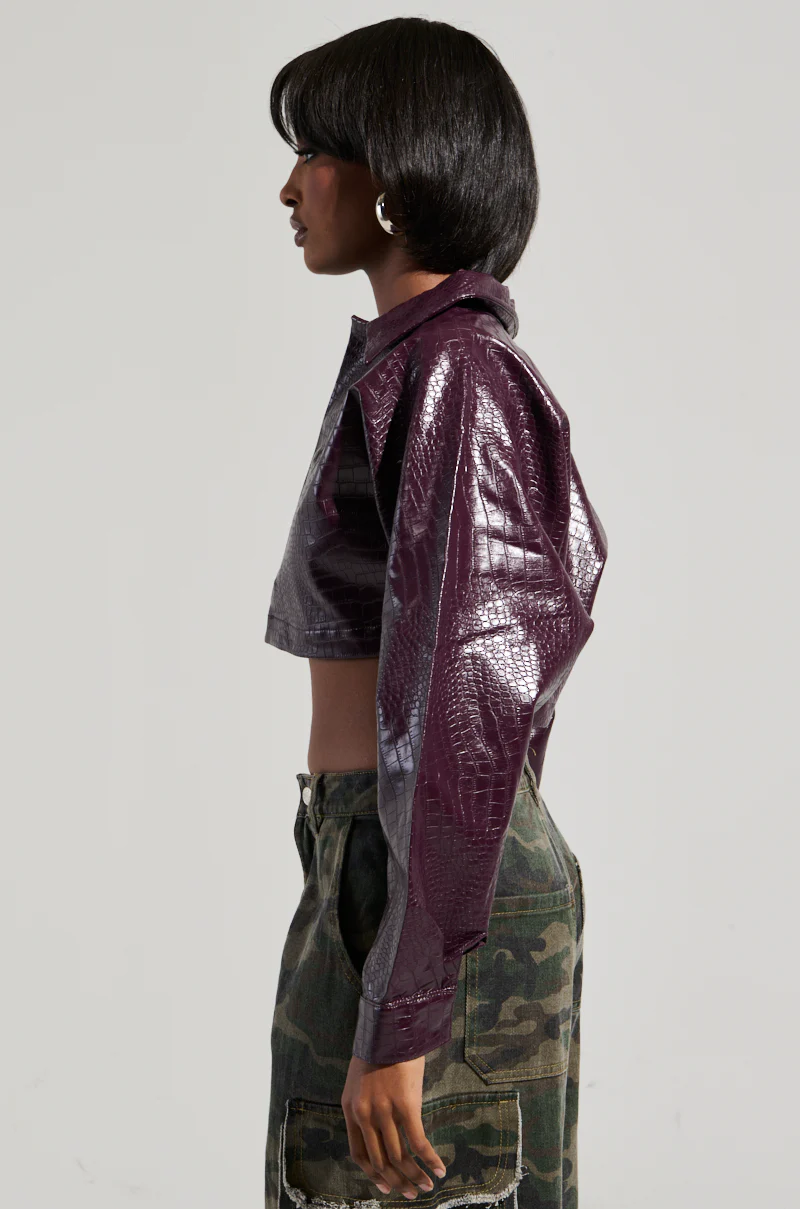 NATALIA CROCODILE PU BUTTON DOWN SHIRT - Image 3