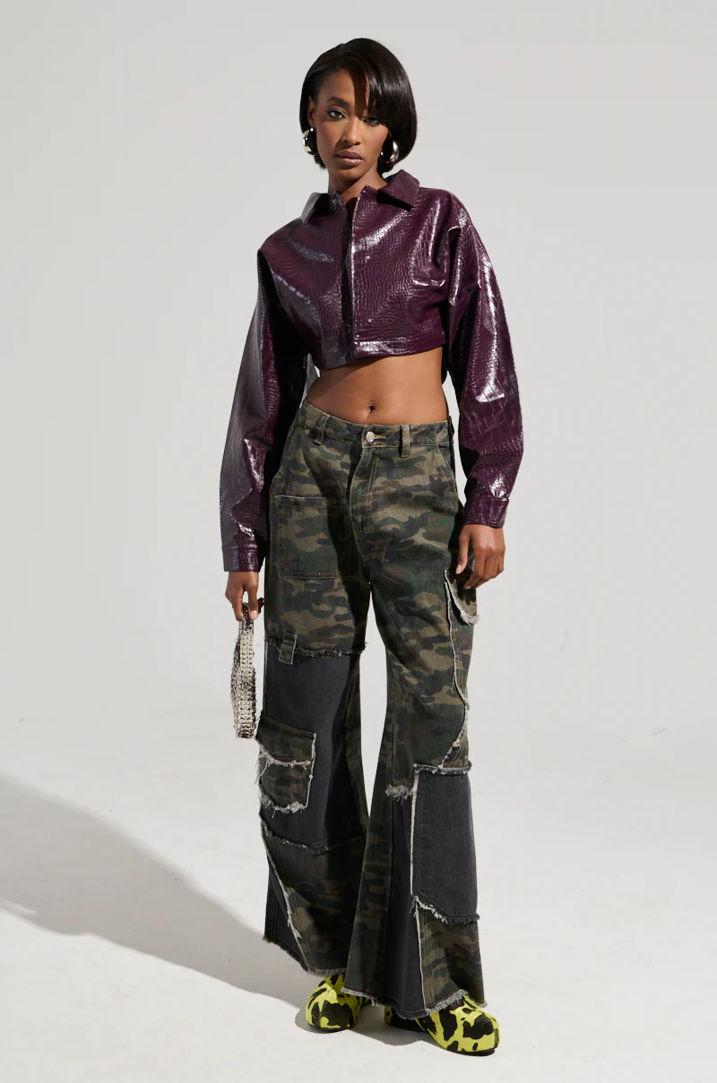 NATALIA CROCODILE PU BUTTON DOWN SHIRT - Image 5