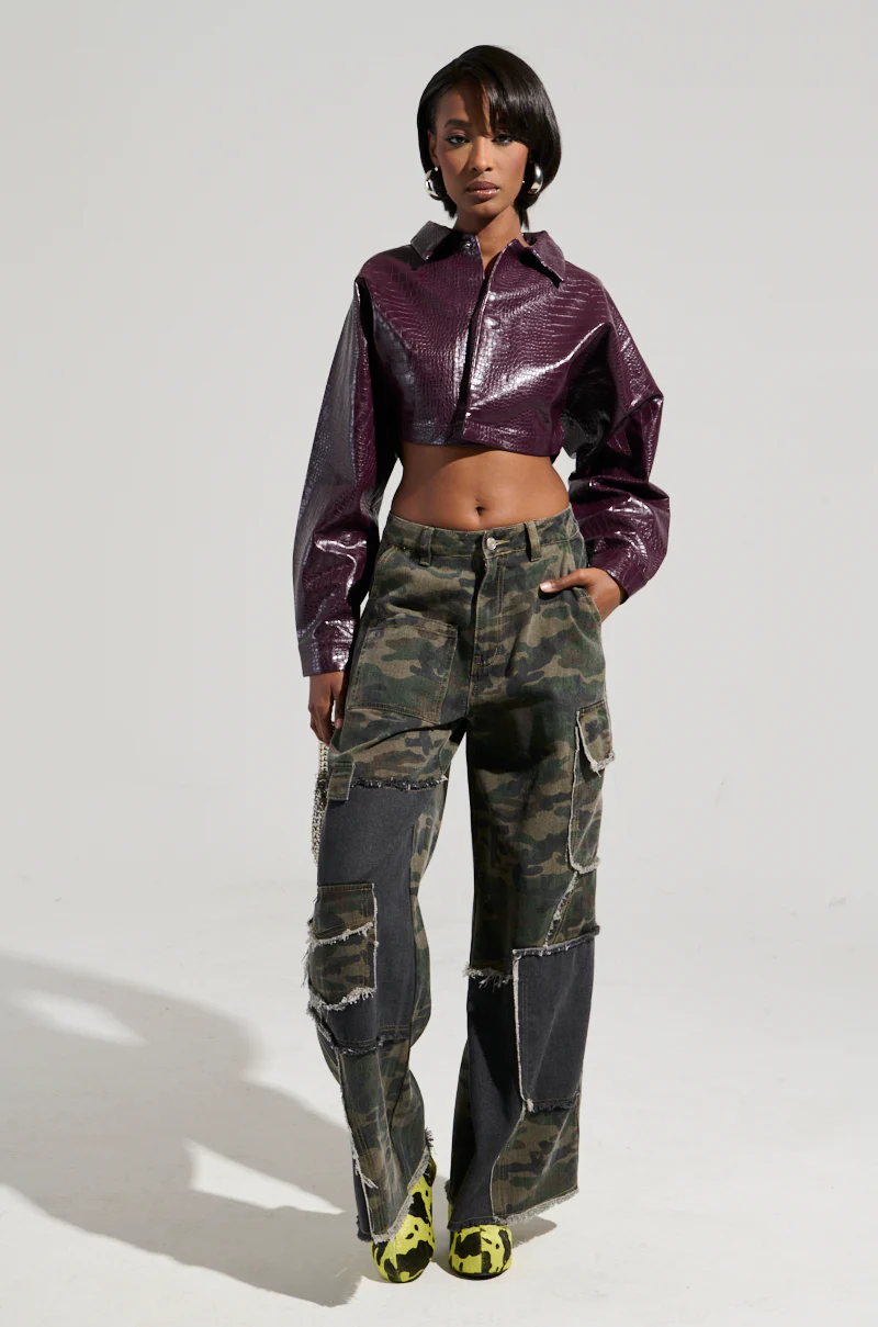 NATALIA CROCODILE PU BUTTON DOWN SHIRT - Image 6