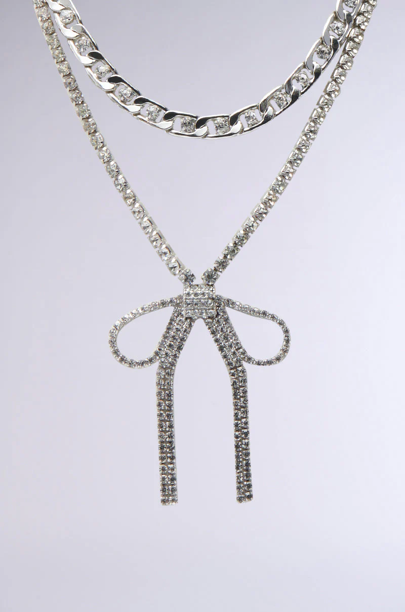 WITH A BOW SILVER NECKLACE SET - Image 2