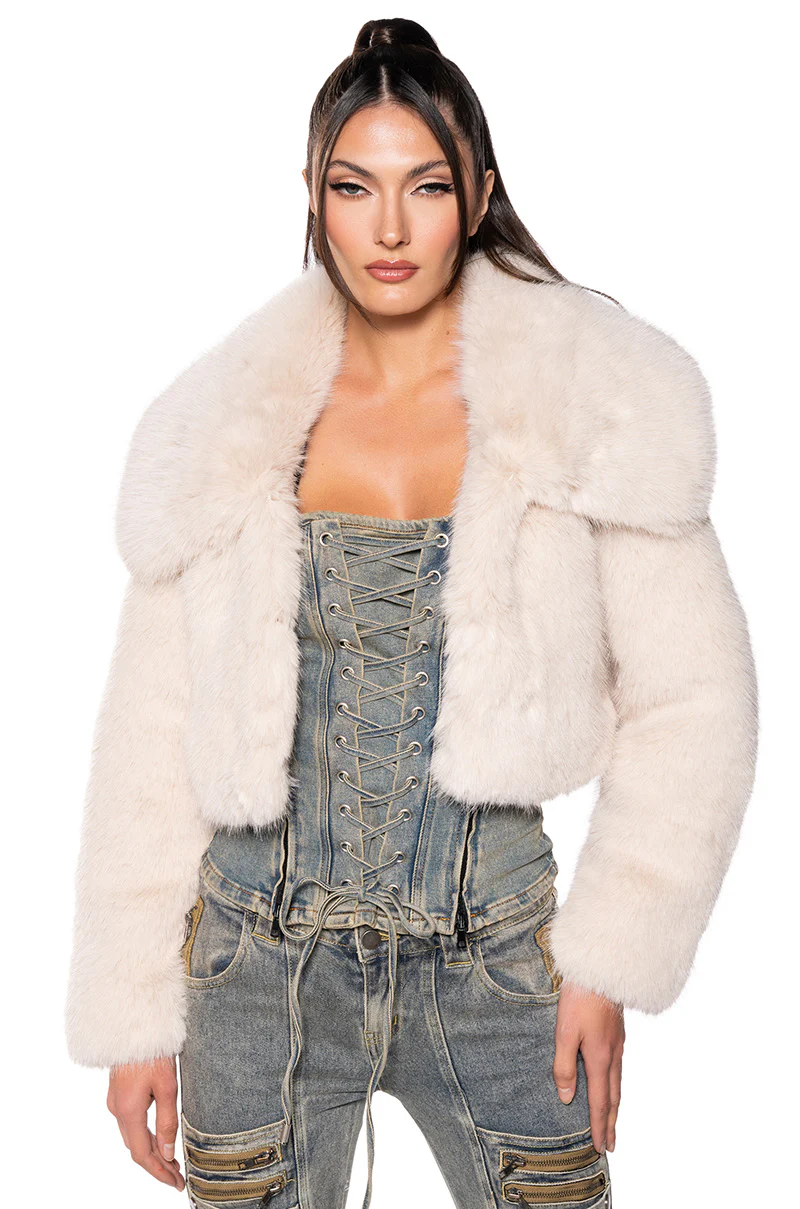 NEFTY FAUX FUR JACKET IN CREAM - Image 2