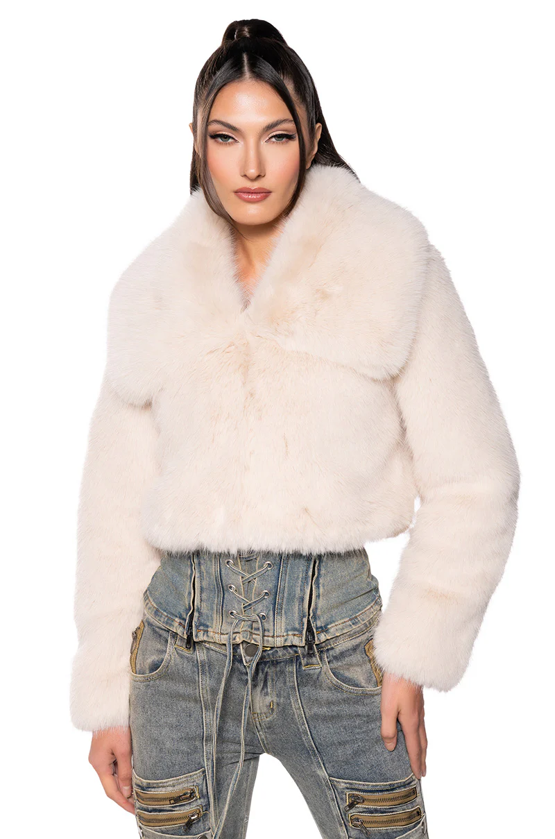 NEFTY FAUX FUR JACKET IN CREAM - Image 3