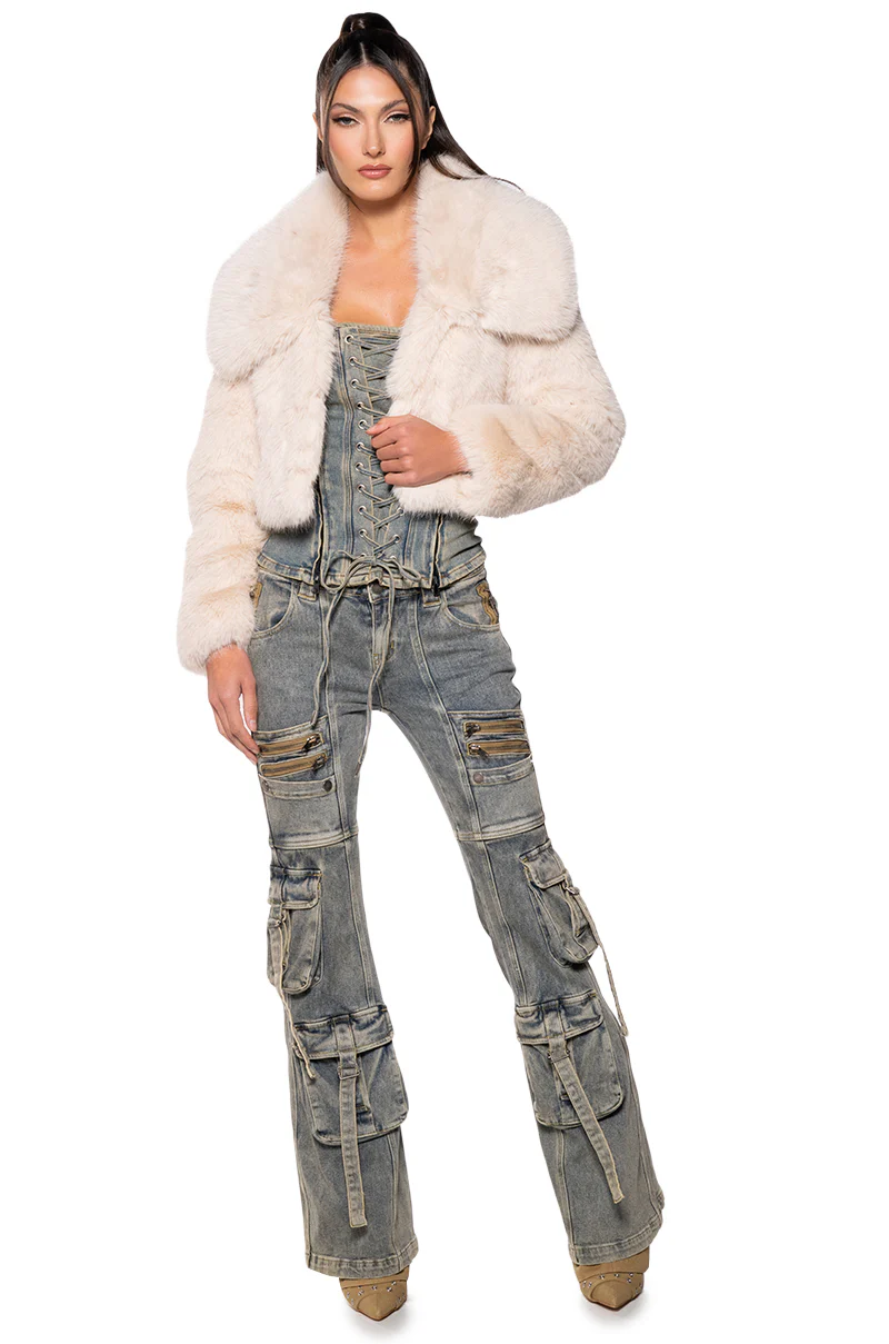 NEFTY FAUX FUR JACKET IN CREAM - Image 4