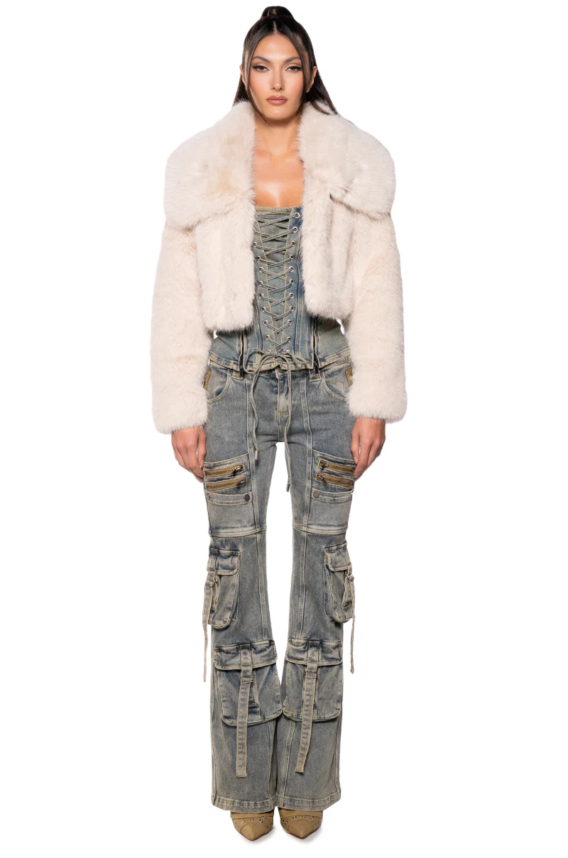 NEFTY FAUX FUR JACKET IN CREAM - Image 9