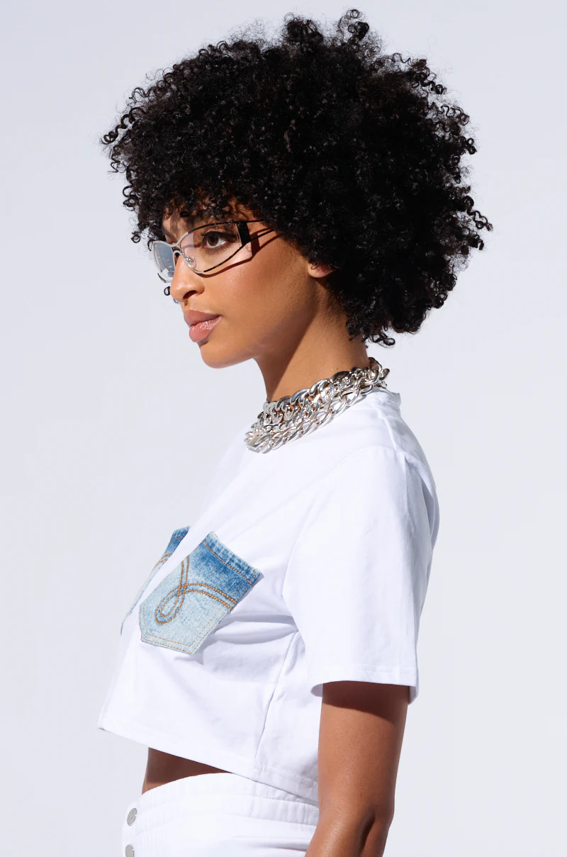 NEVER ALONE TEE WITH DENIM PATCH - Image 3
