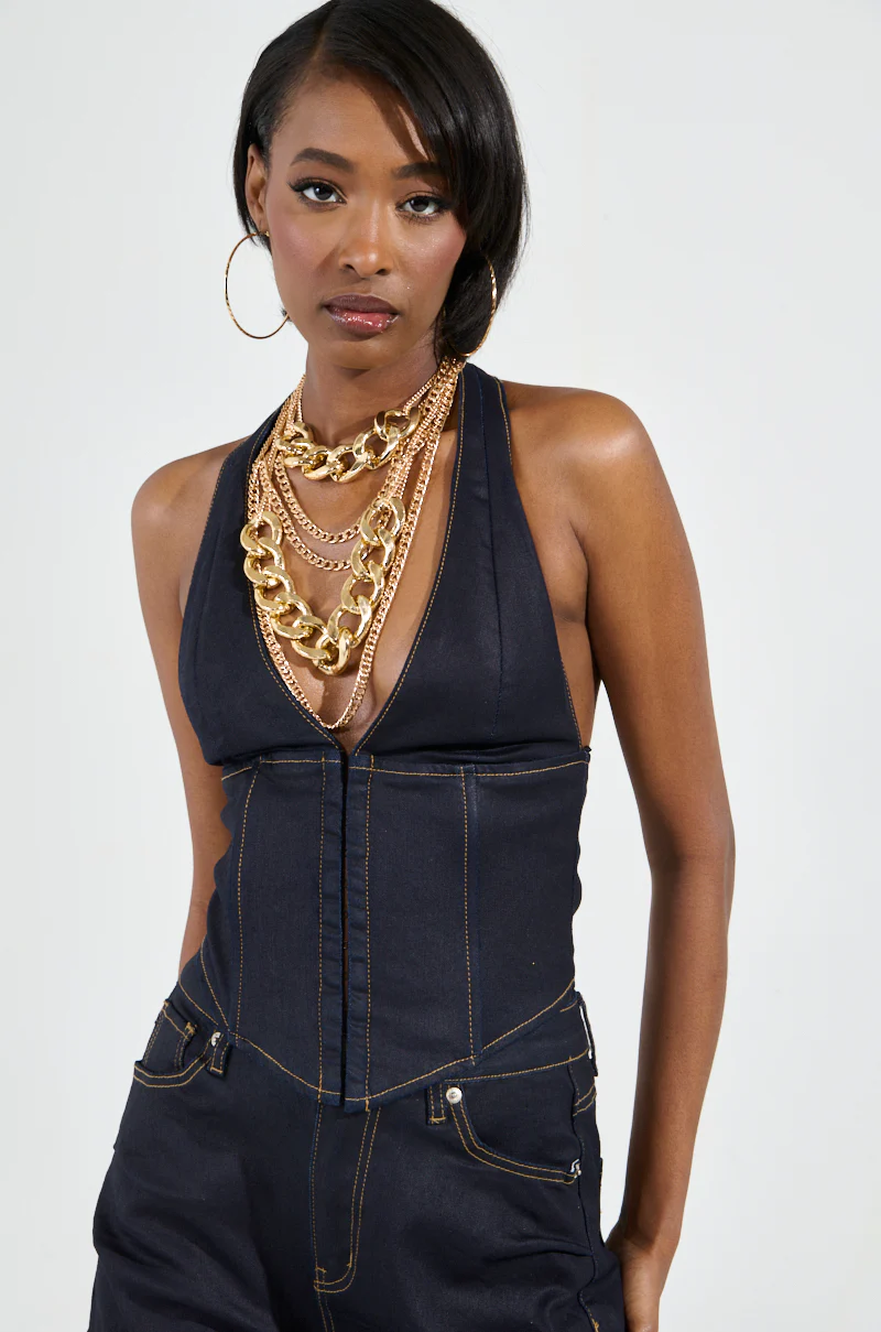 NEVER CHANGE UP WAX EFFECT JEAN TOP - Image 3