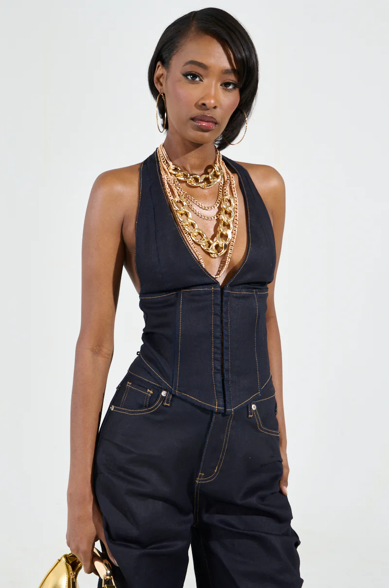 NEVER CHANGE UP WAX EFFECT JEAN TOP - Image 4