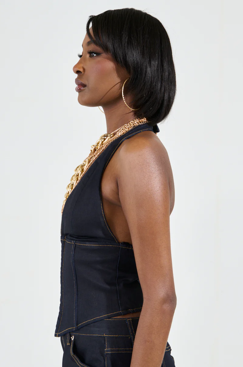 NEVER CHANGE UP WAX EFFECT JEAN TOP - Image 5