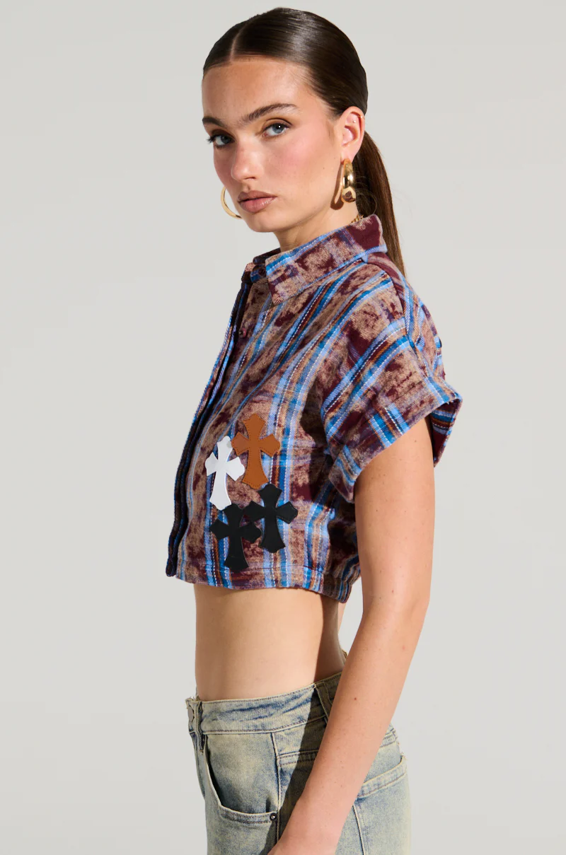 NEVER CROSS ME PLAID SHORT SLEEVE BUTTON DOWN - Image 3
