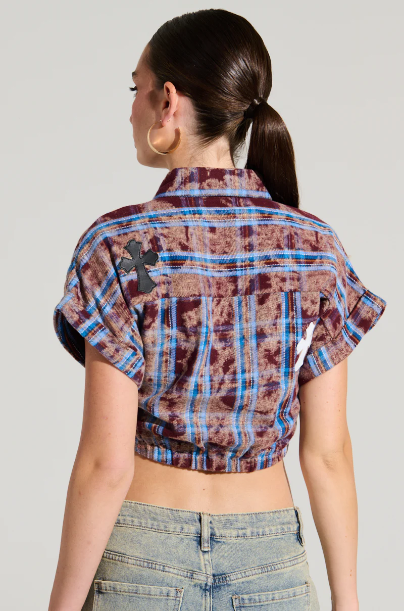 NEVER CROSS ME PLAID SHORT SLEEVE BUTTON DOWN - Image 4