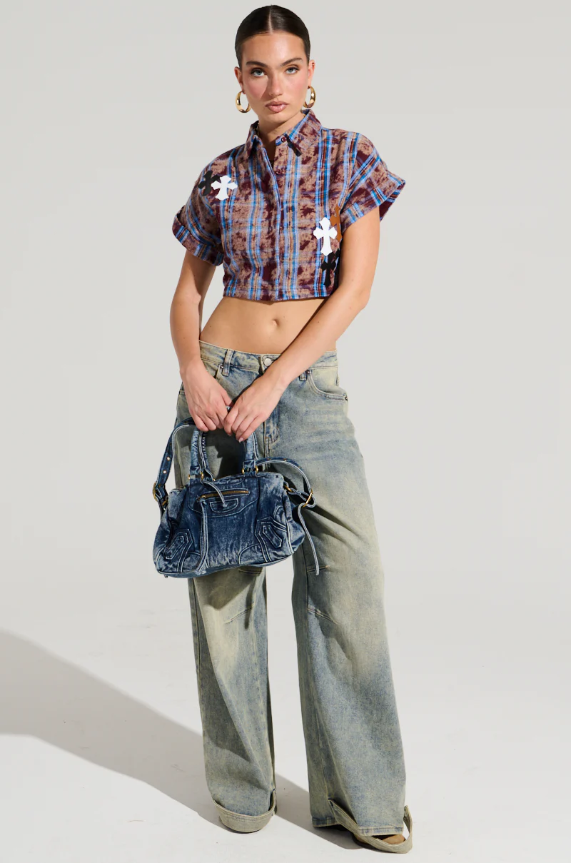 NEVER CROSS ME PLAID SHORT SLEEVE BUTTON DOWN - Image 5