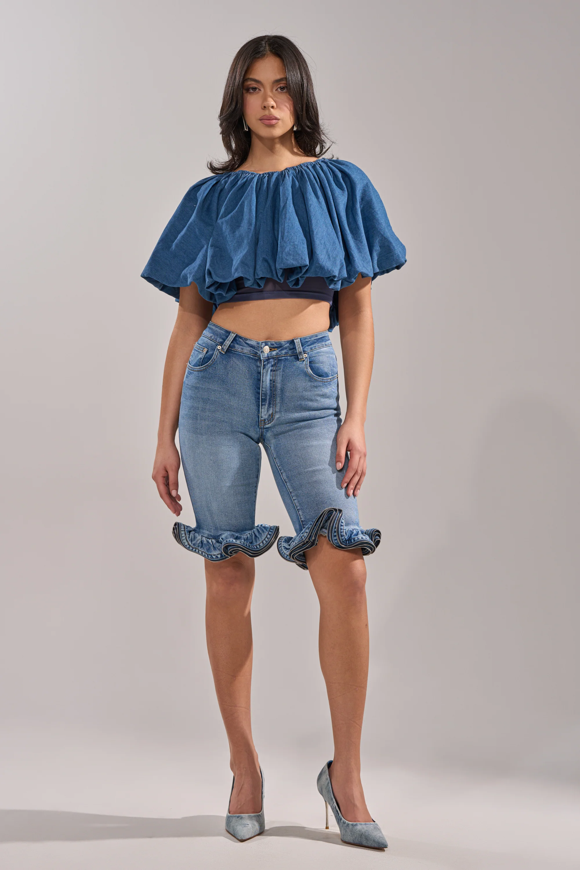 NEVER GOING TO STOP BLOUSE IN MEDIUM BLUE DENIM - Image 7