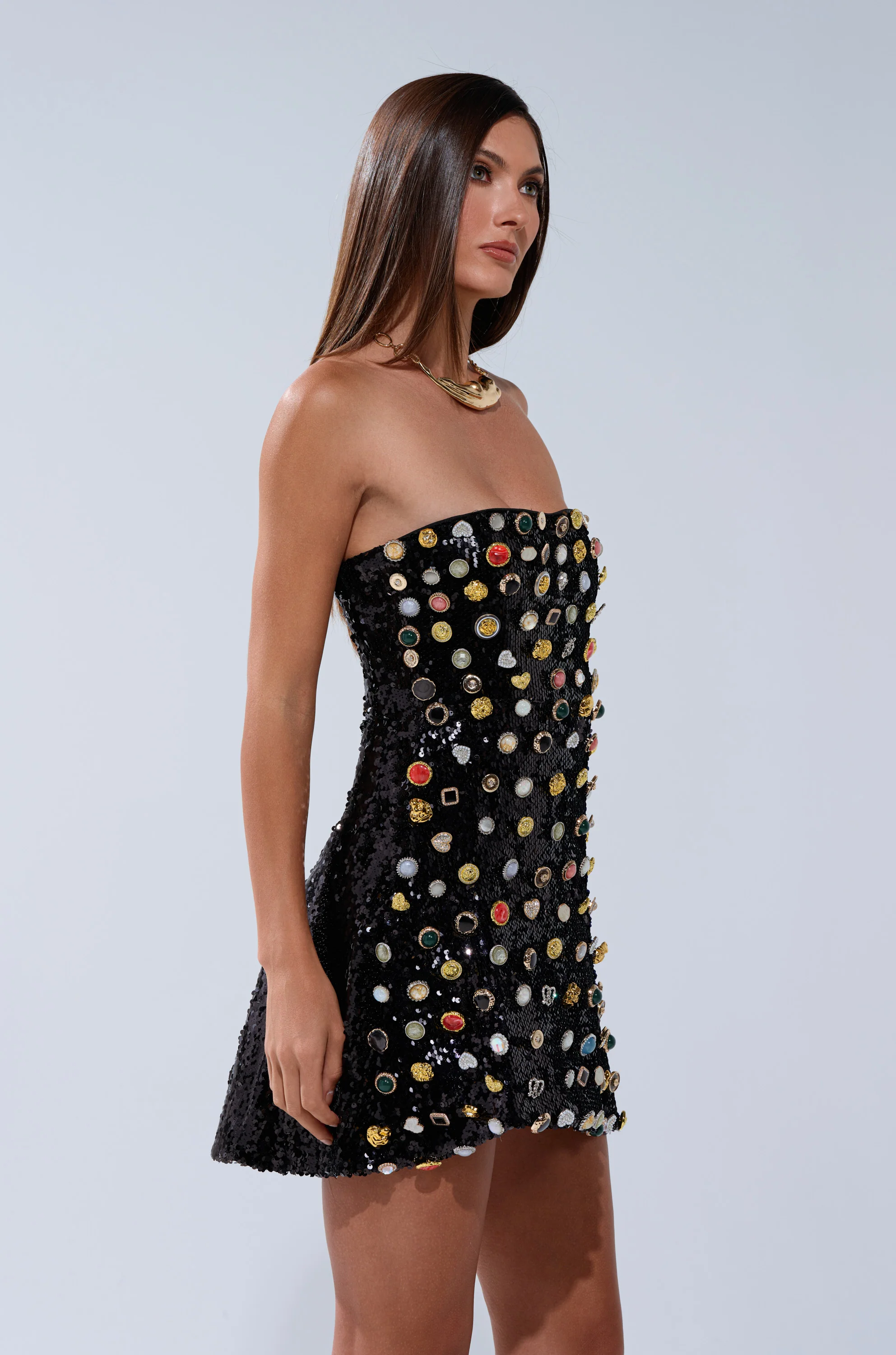 NEVER NONCHALANT BUTTON MINI DRESS - Image 5