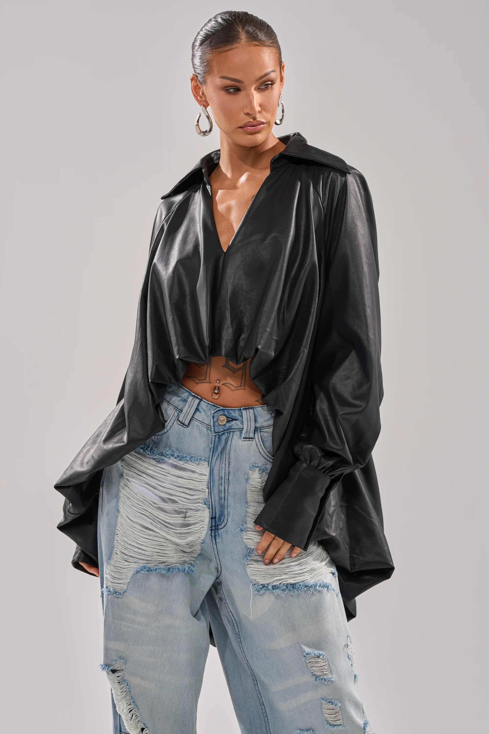 NEW ATTITUDE FAUX LEATHER HI-LOW BLOUSE - Image 3