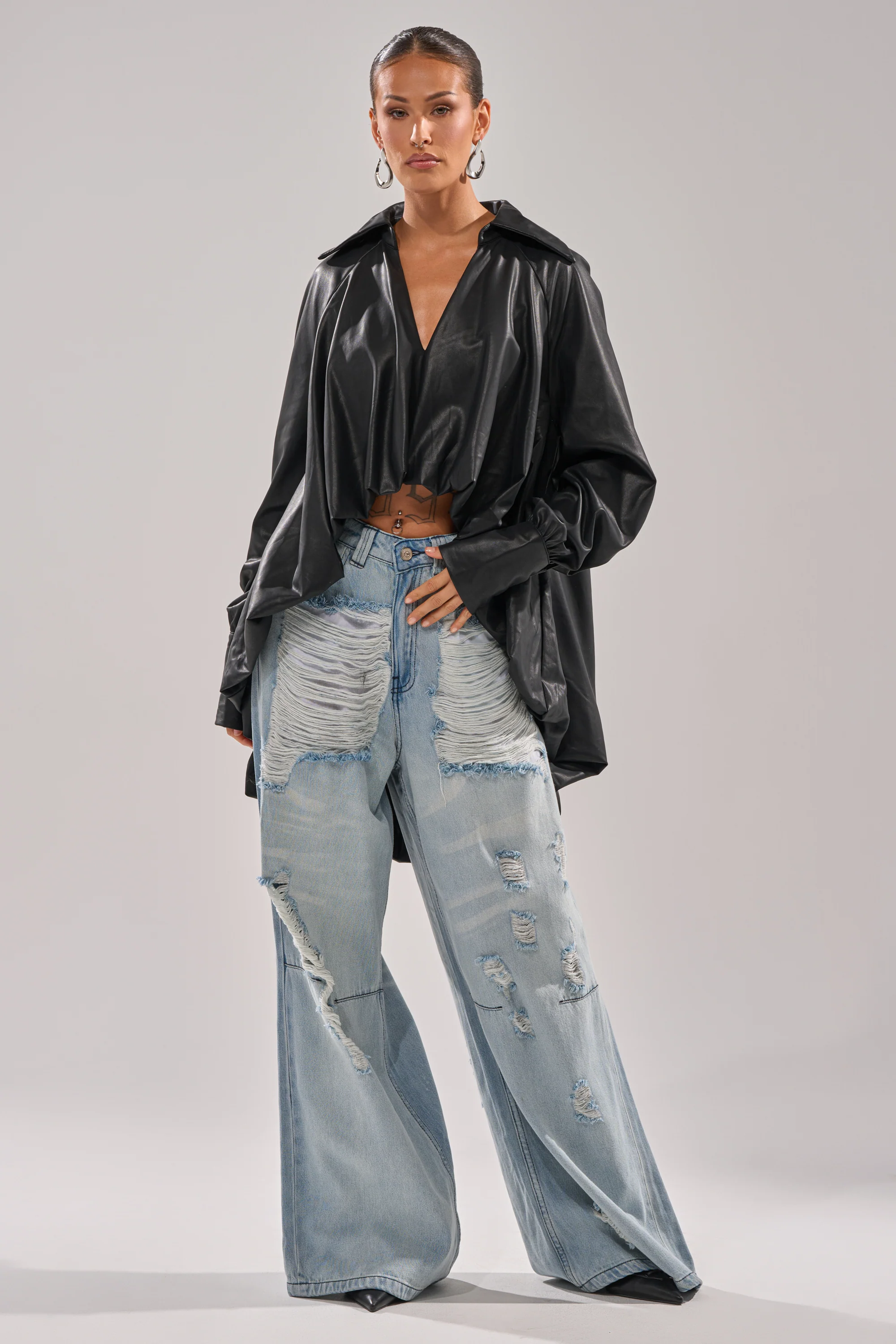 NEW ATTITUDE FAUX LEATHER HI-LOW BLOUSE - Image 6