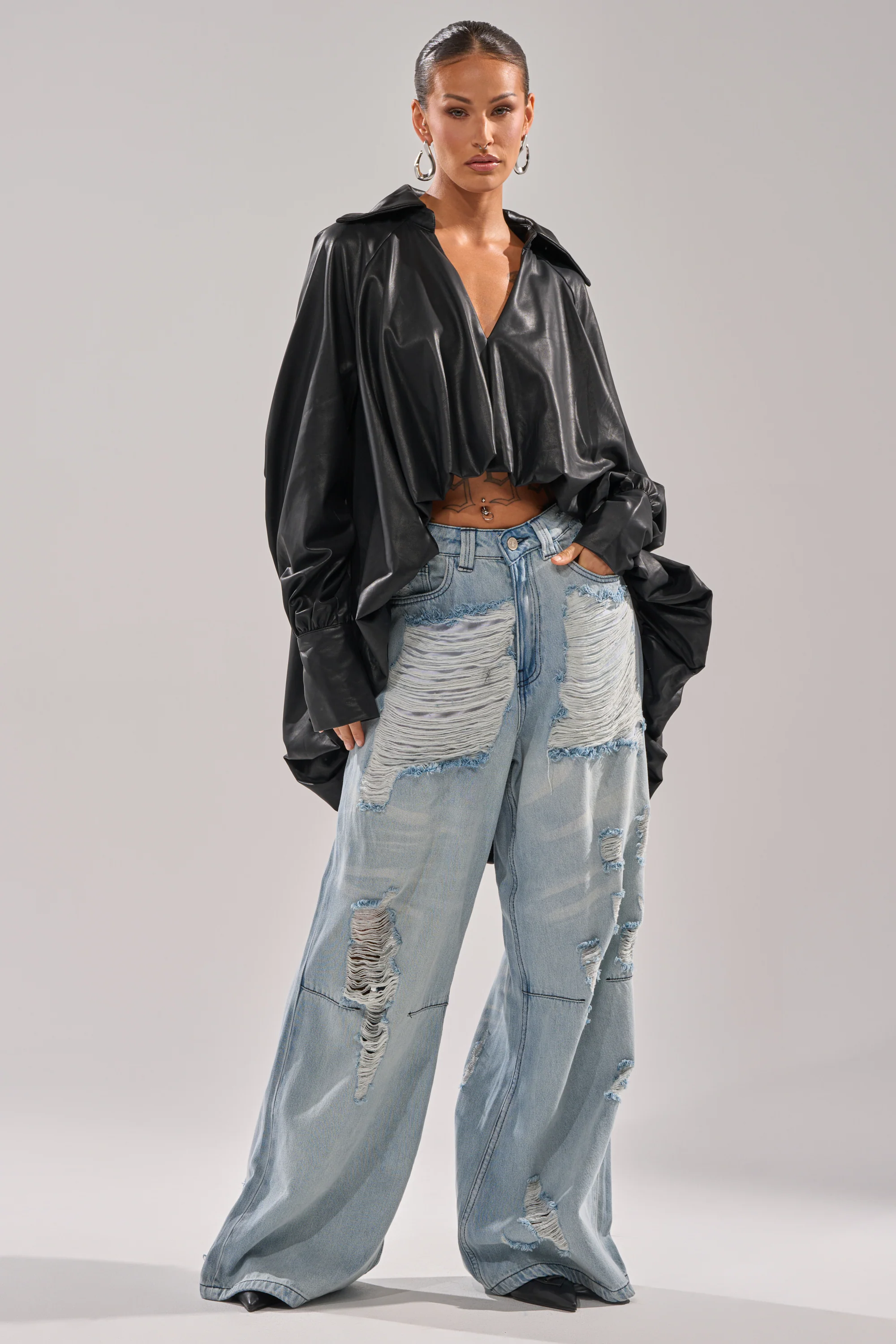 NEW ATTITUDE FAUX LEATHER HI-LOW BLOUSE - Image 7