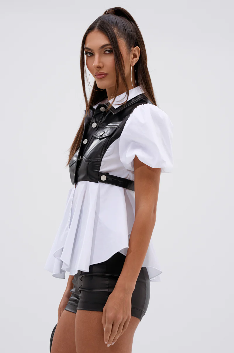 NEW DRESS CODE LEATHER AND POPLIN BUTTON DOWN SHIRT - Image 4
