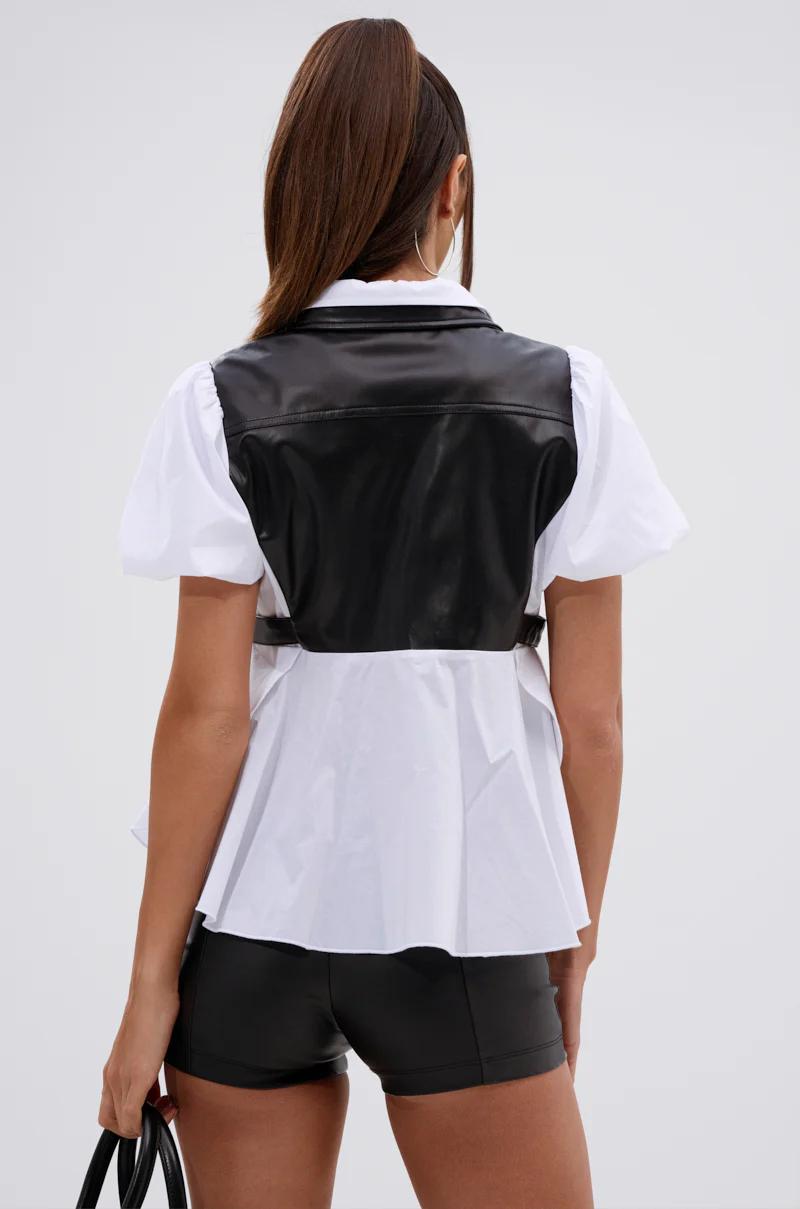 NEW DRESS CODE LEATHER AND POPLIN BUTTON DOWN SHIRT - Image 5