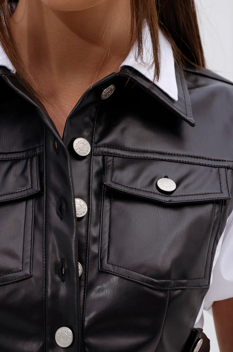 NEW DRESS CODE LEATHER AND POPLIN BUTTON DOWN SHIRT - Image 8