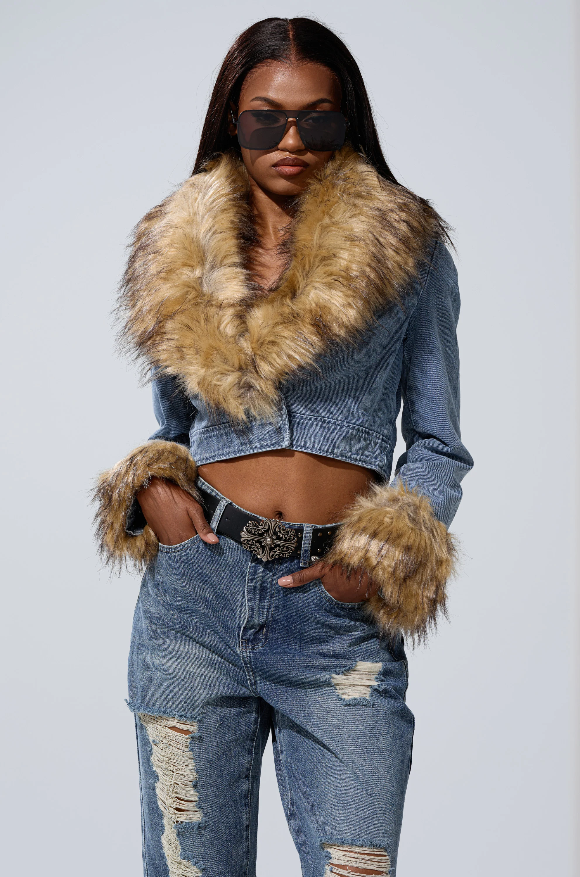 NEW GISELE CROPPED FUR TRIM JACKET - Image 5