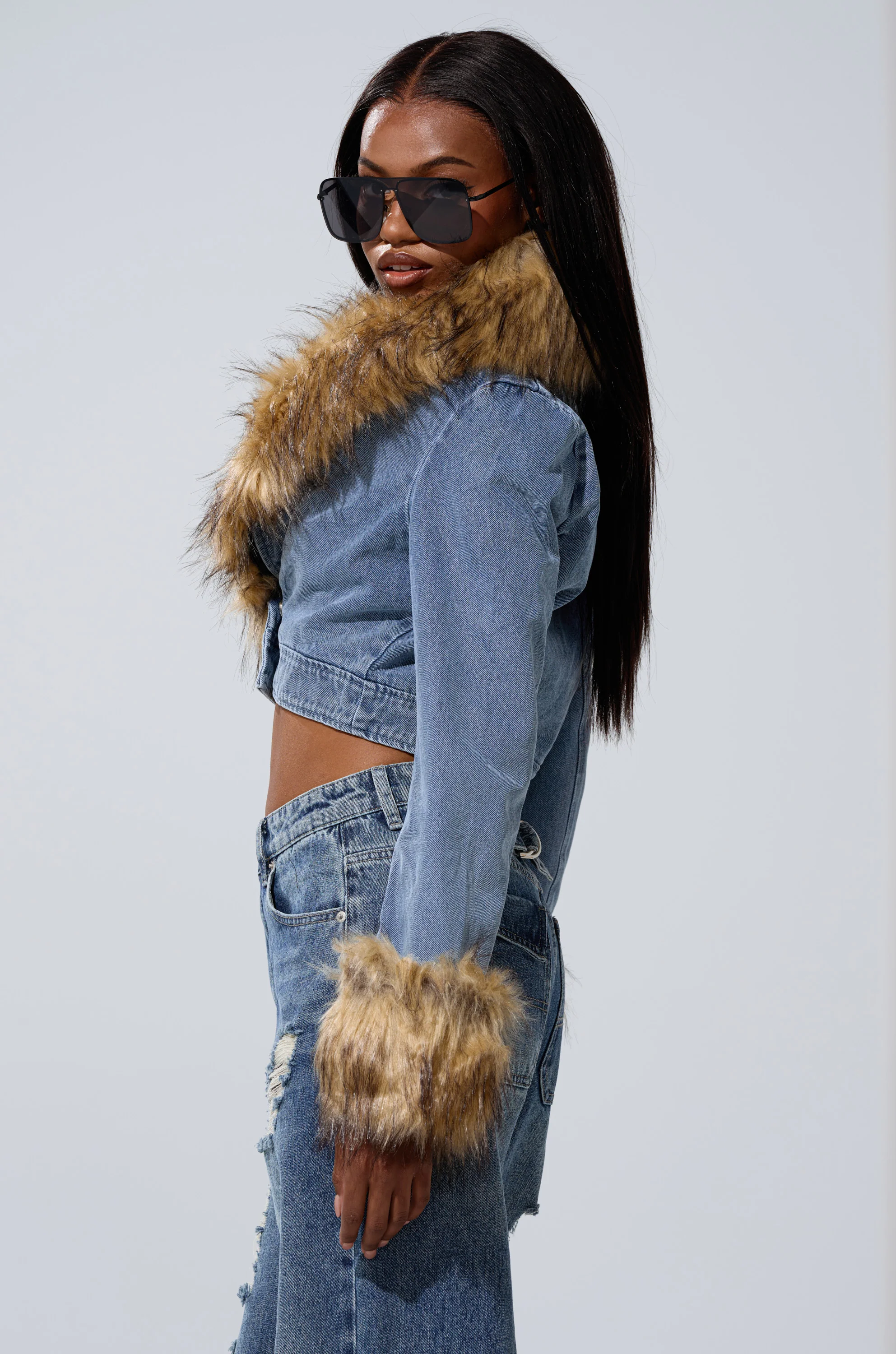 NEW GISELE CROPPED FUR TRIM JACKET - Image 6