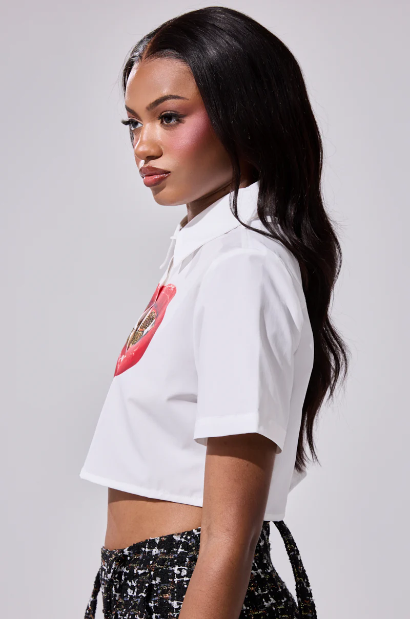 NEW GRILLZ CROPPED BUTTON DOWN SHIRT - Image 3
