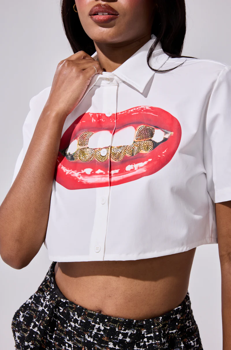 NEW GRILLZ CROPPED BUTTON DOWN SHIRT - Image 7