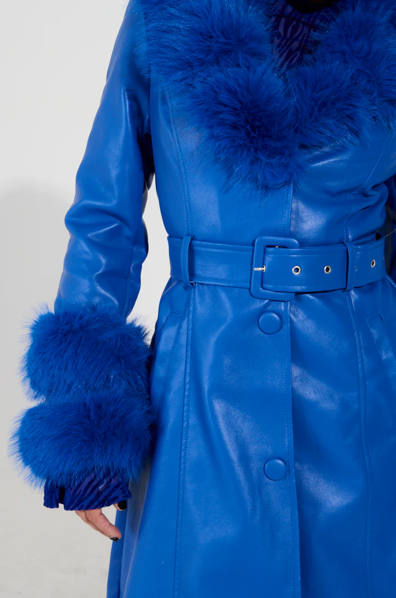 NEW KAYA FUR LINED TRENCH IN BLUE - Image 10