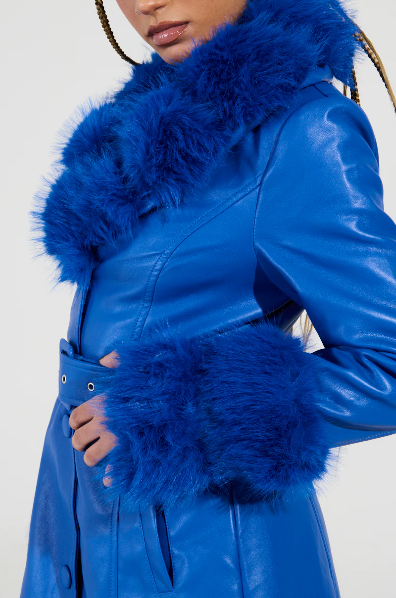 NEW KAYA FUR LINED TRENCH IN BLUE - Image 11