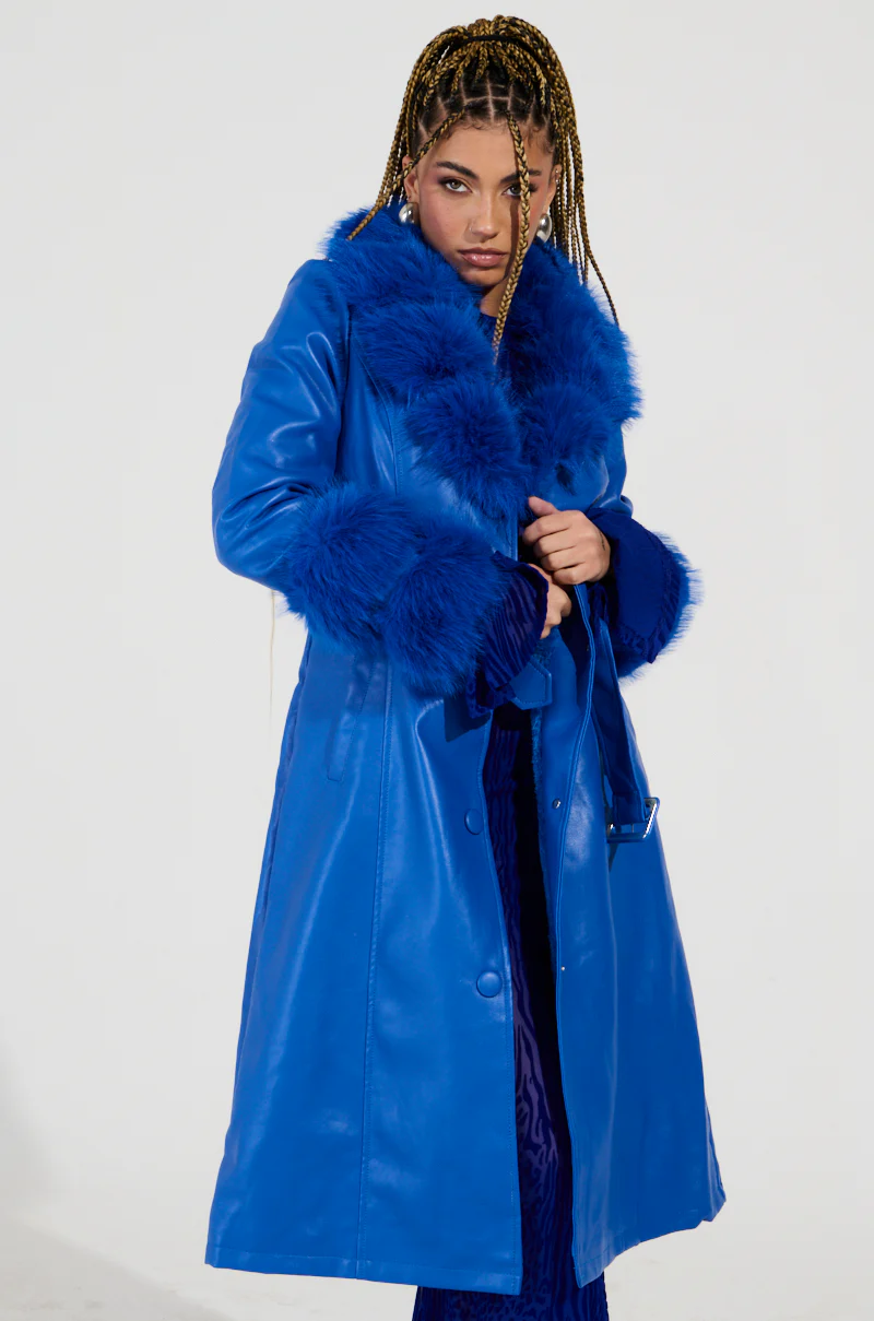 NEW KAYA FUR LINED TRENCH IN BLUE - Image 4