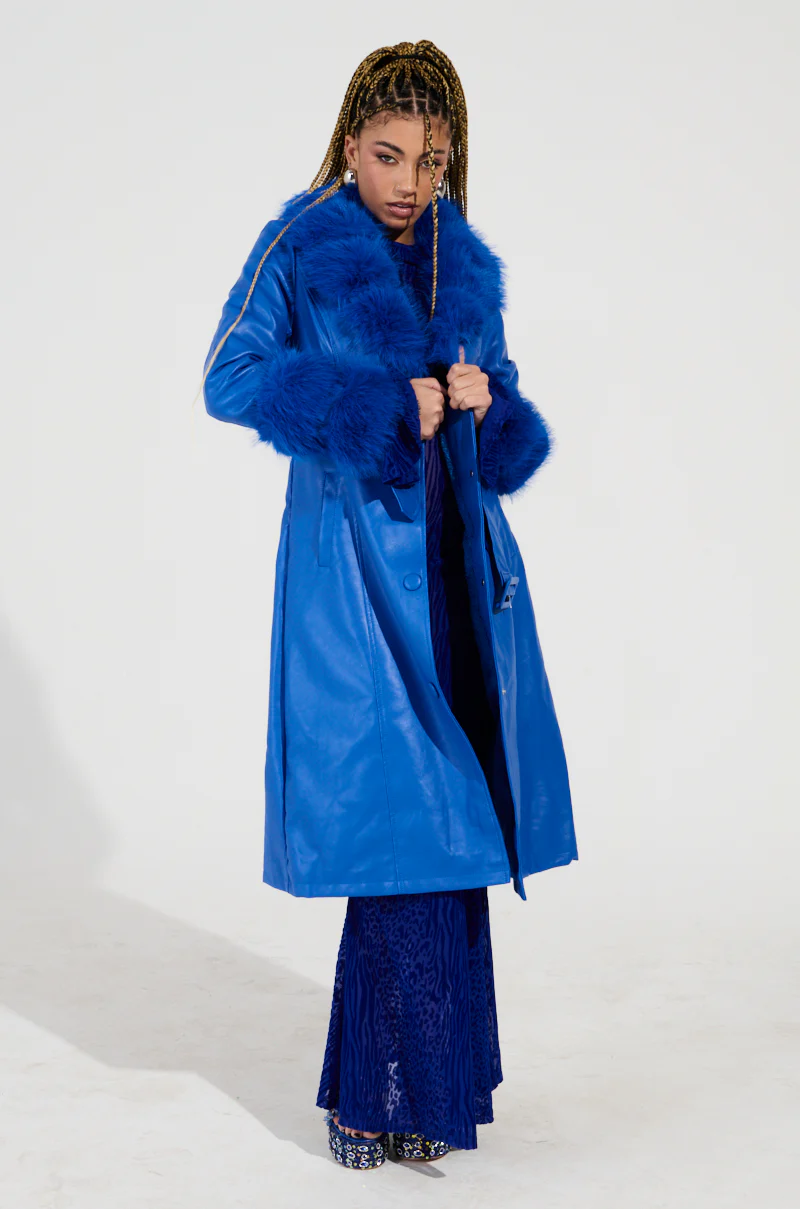 NEW KAYA FUR LINED TRENCH IN BLUE - Image 5