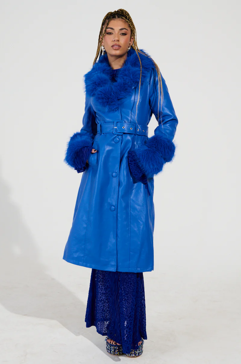 NEW KAYA FUR LINED TRENCH IN BLUE - Image 6